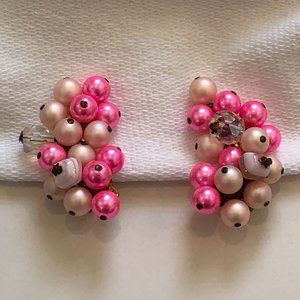 Vintage Pink Bead Cluster Clip On Earrings Japan